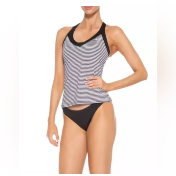 Nike Women's 2-Piece Striped Tankini Swimsuit Set Blk/White Size XL NEW - Picture 3 of 3